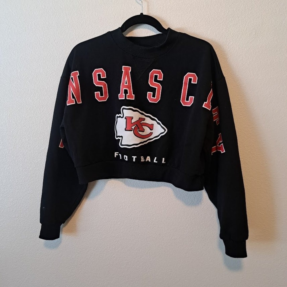 Ultra Game NFL Kansas City Chiefs Cropped Sweatshirt Black Red Small Football